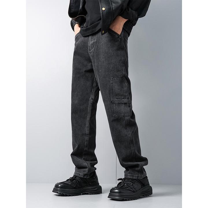 梦泡官方2025新款美式复古牛仔裤男士1男款黑色直筒宽松牛仔裤