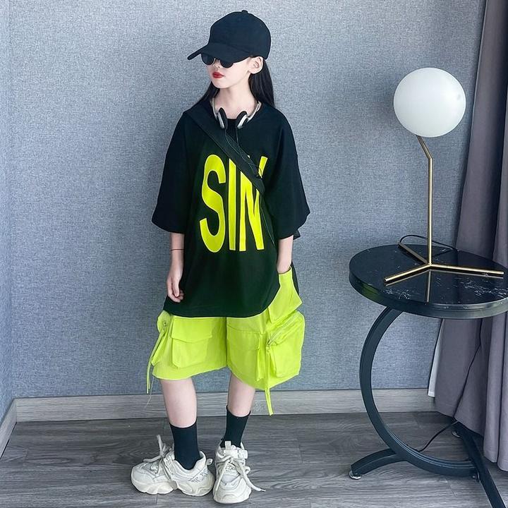 女童夏季2025新款儿童洋气时髦阔腿裤工装短裤中大童潮款短袖T恤