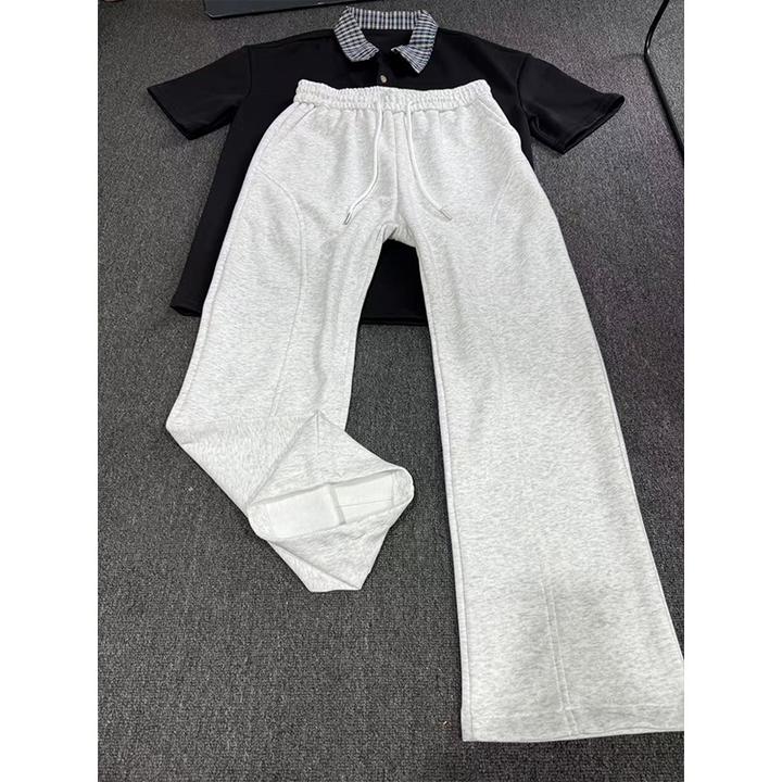 白花灰重磅斜切纹卫裤男春秋美式复古显高微喇裤子直筒垂感休闲裤