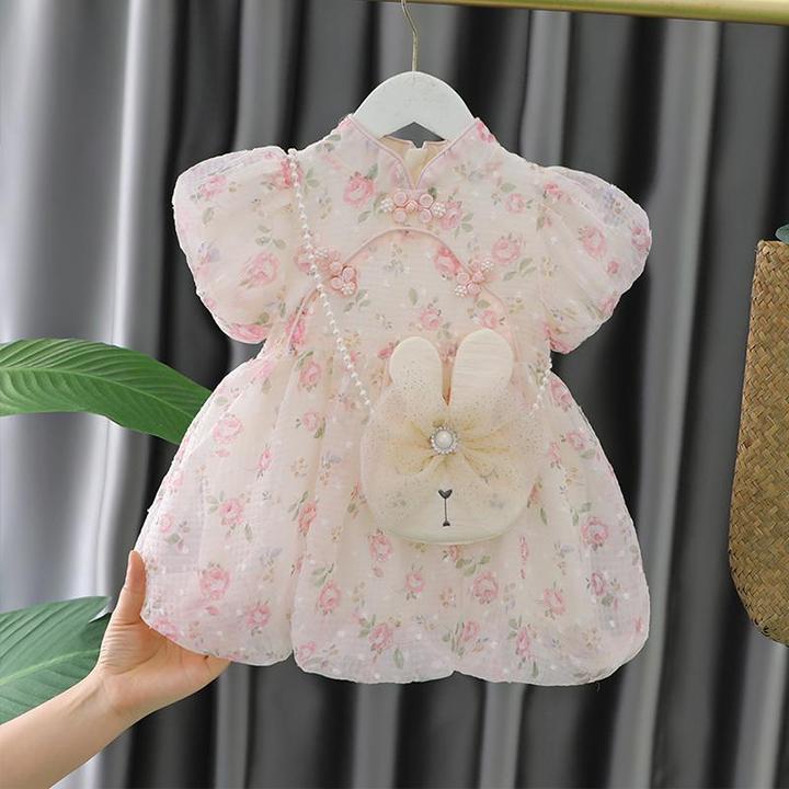 FAVMARTHA女童中式旗袍连衣裙夏季洋气儿童公主裙周岁女宝礼服婴