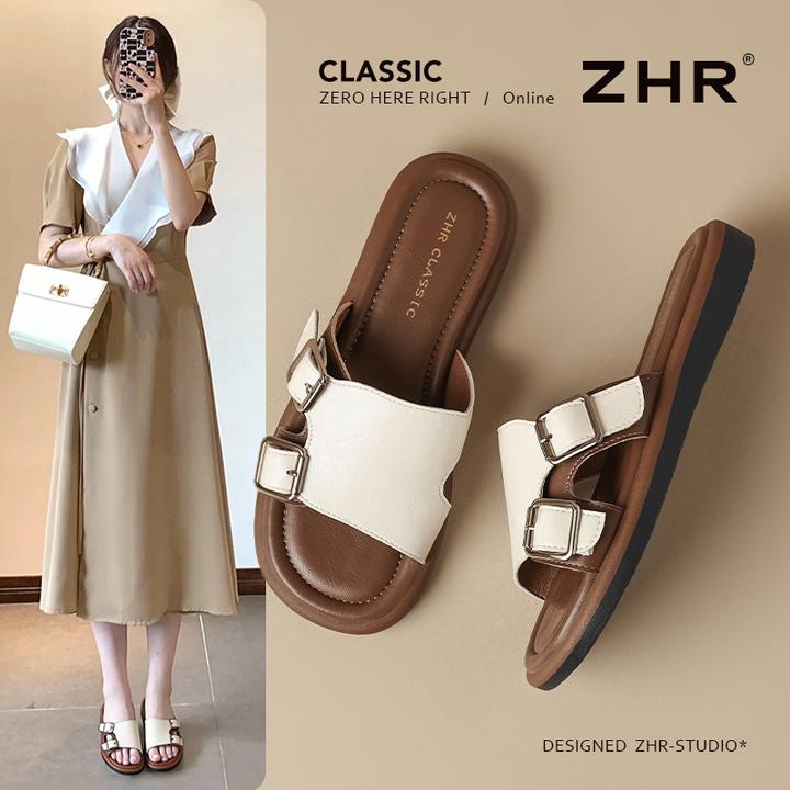 ZHR/则则平底拖鞋女2025夏新款外穿软底防滑一字拖配裙休闲沙滩鞋