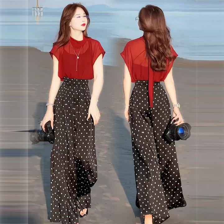 法式小众设计感套装女士2025夏季新款气质雪纺上衣阔腿裤两件套女