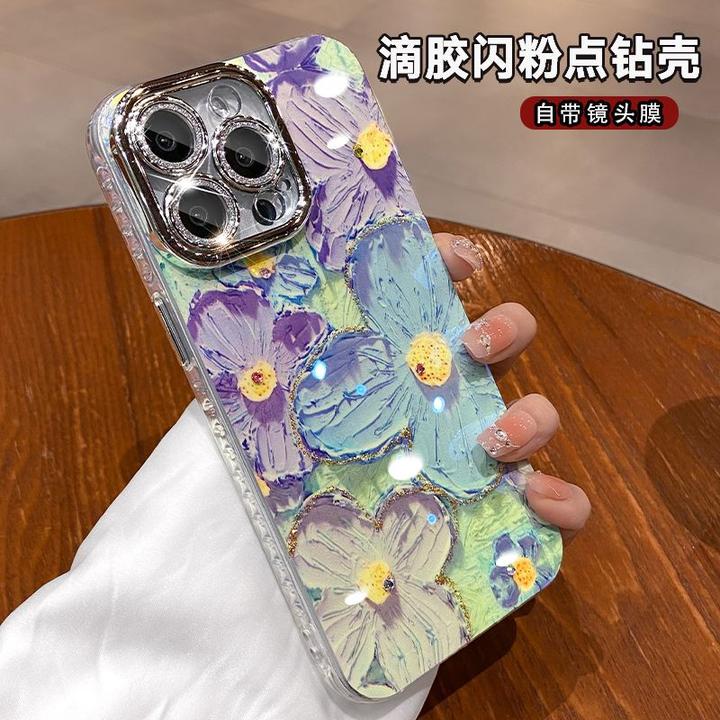新款防摔苹果手机壳16promax适用iPhone15带镜头膜油画蓝光141312
