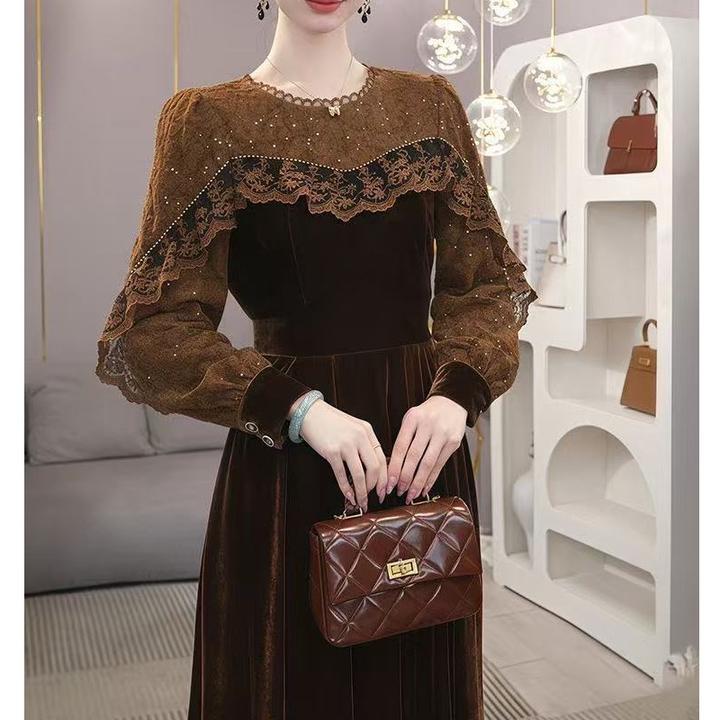 2025年秋冬季新款小众气质高级感咖色裙子5591#