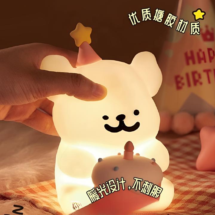 可爱卡通发光线条狗儿童生日蛋糕装饰摆件蓝色粉色带灯小狗插件