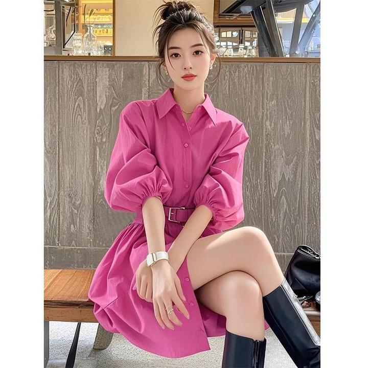 2025年春夏季新款韩版小个子洋气纯色连衣裙女时尚高级感洋气裙子