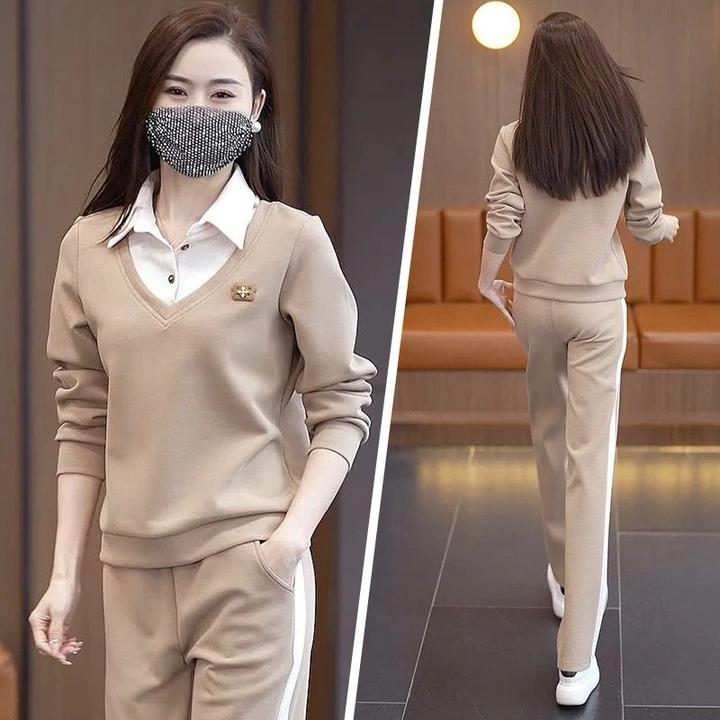 跨境高档运动服套装女2024秋冬新款时尚洋气大码休闲跑步服两件套