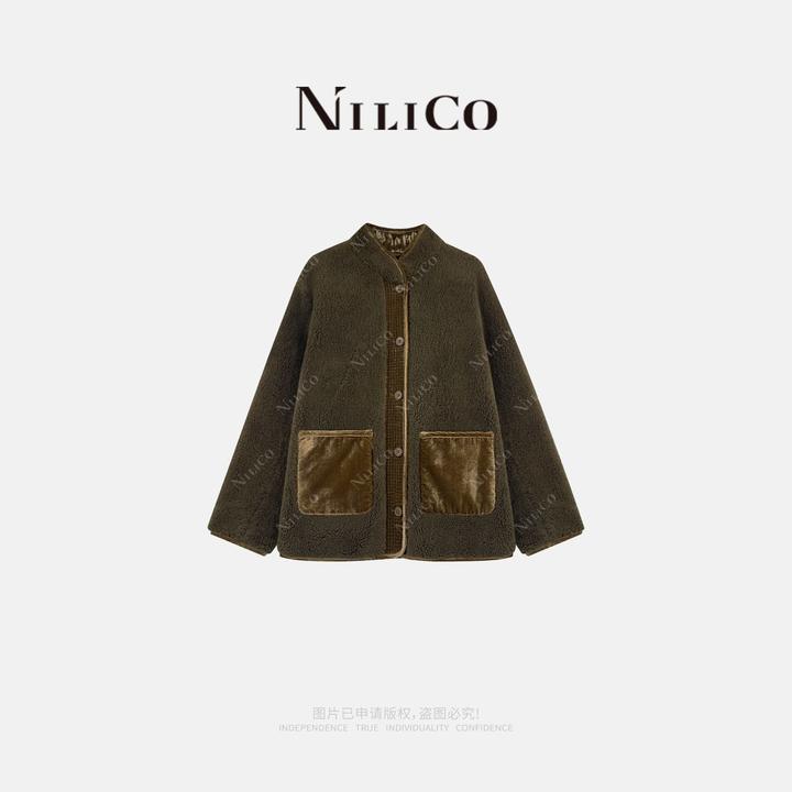 NILICO【泰迪熊】简约百搭拼接廓形大口袋羊羔毛外套
