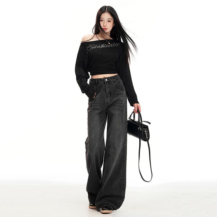 加大加肥美式复古高腰宽松阔腿裤百搭垂感秋冬直筒牛仔裤女&长裤