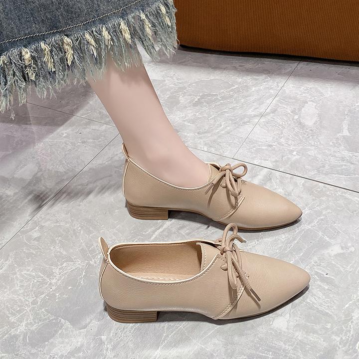 工作鞋系带职业小皮鞋女2024新款夏季时尚休闲百搭尖头平底单鞋潮