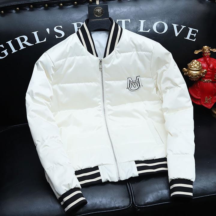 欧洲站白鸭绒羽绒服男士青年冬天修身冬装新款白色外套刺绣运动