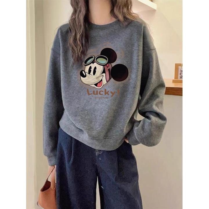 圆领套头打底衫加绒加厚卫衣女2025秋冬新款宽松韩版外套春秋薄款