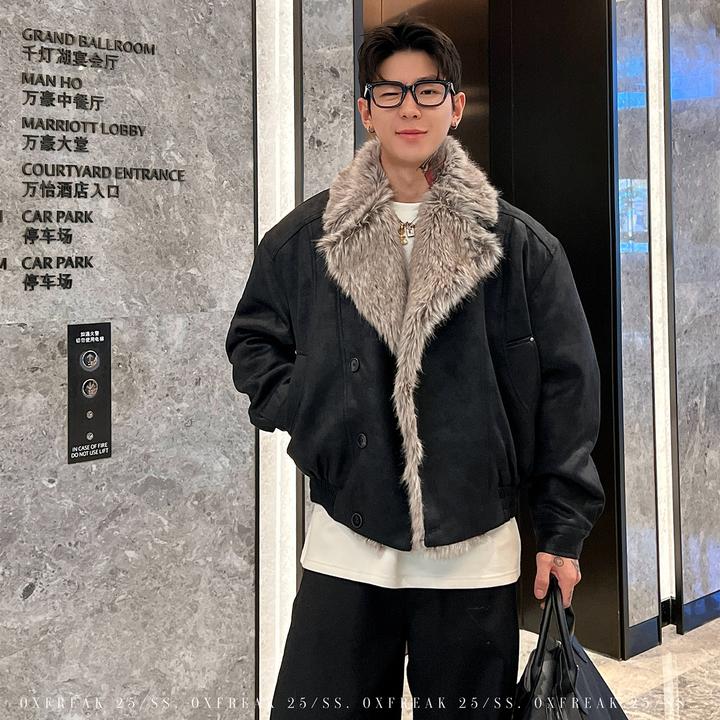 OXFREAK「座山雕 解构磨毛」复古做旧冬季加厚棉服男宽松夹克外套