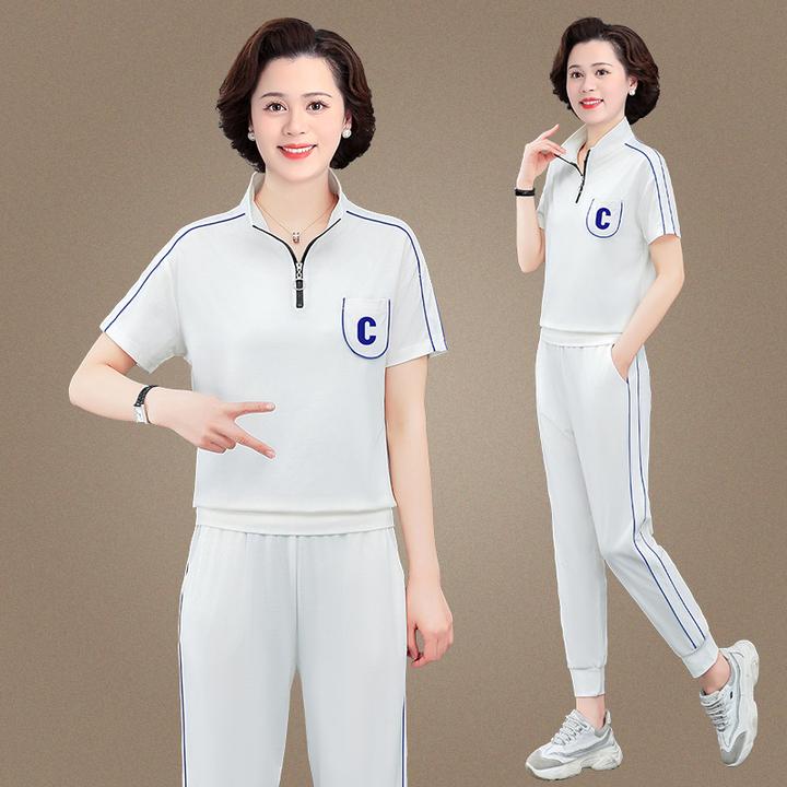 运动套装女2025年夏装新款时尚洋气减龄显瘦冰丝休闲跑步服两件套