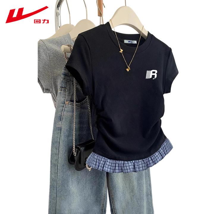 回力圆领夏季夏装棉短袖时尚修身短款小众辣妹多巴胺T恤女上衣