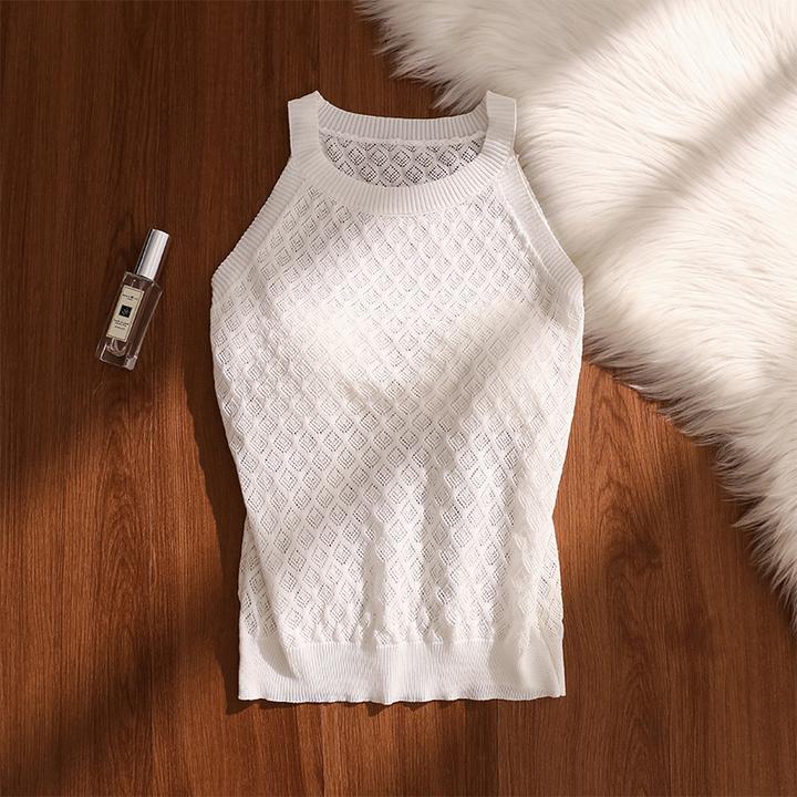 辣妹镂空针织挂脖吊带背心女外穿设计感小众露肩短款打底无袖上衣