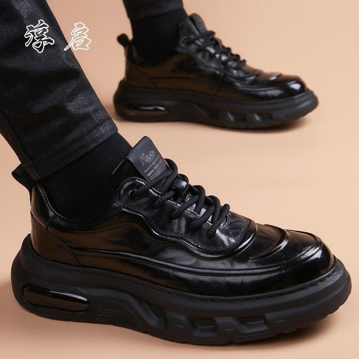 淳启时尚舒适男休闲皮鞋2025新款透气厚底增高气垫底运动风男鞋子