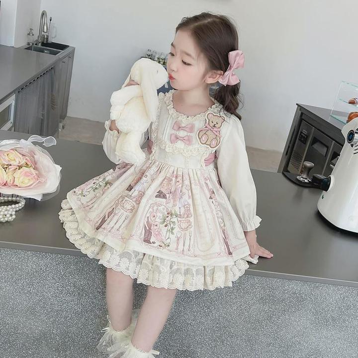 童装新款女童春秋款小熊洛丽塔公主裙2025新款小女孩花边蓬蓬生日
