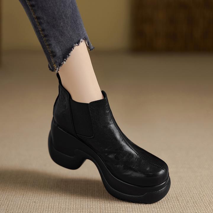 小个子手工女鞋8.5cm~厚底松糕短靴女2025冬季加绒新款高跟马丁靴