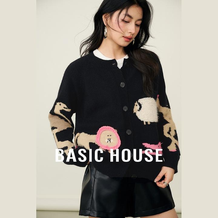 Basic House/百家好春季欧若风卡通减龄慵懒风毛衣女-B0625H5G282