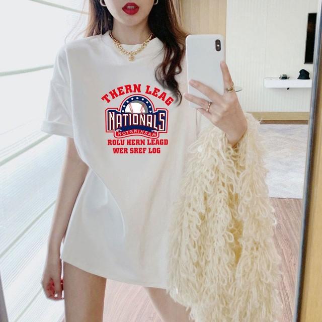 2025新款白色短袖t恤女潮流长款春夏洋气半袖学生宽松大码上衣