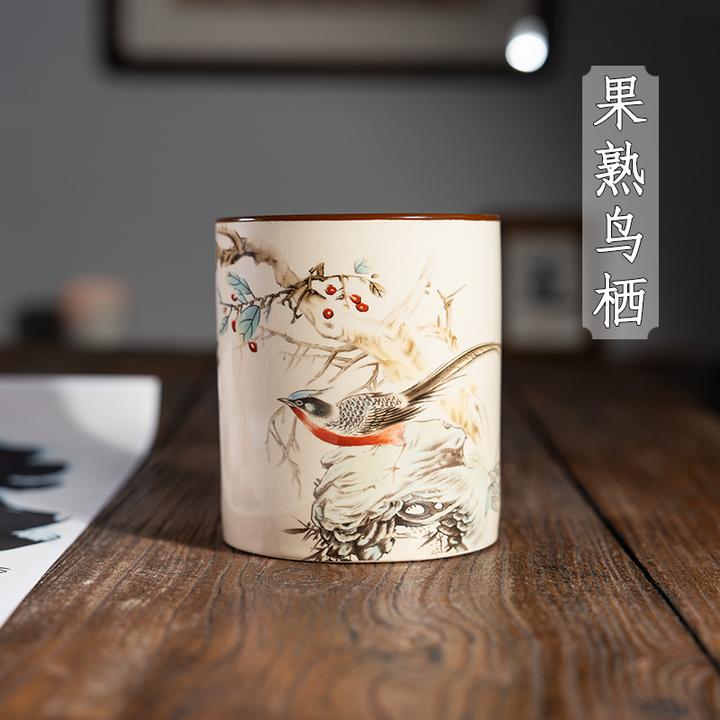 陶瓷文房毛笔筒创意文创仿古花鸟插笔筒中国风新中式艺术笔收纳筒