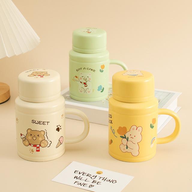 复古可爱陶瓷杯子大容量带盖勺马克杯高颜值办公室家用女生喝水壶