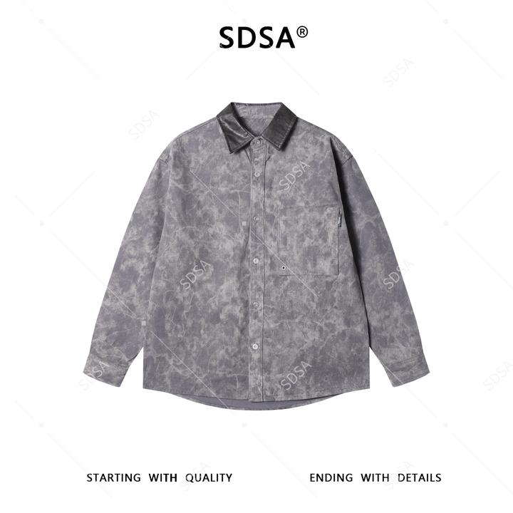 SDSA男士秋冬新款痞帅男装韩版扎染拼接翻领休闲长袖衬衫百搭衬衣
