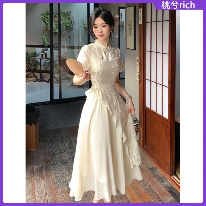 I2025年新款新中式流苏绑带不规则气质连衣裙夏季小众1