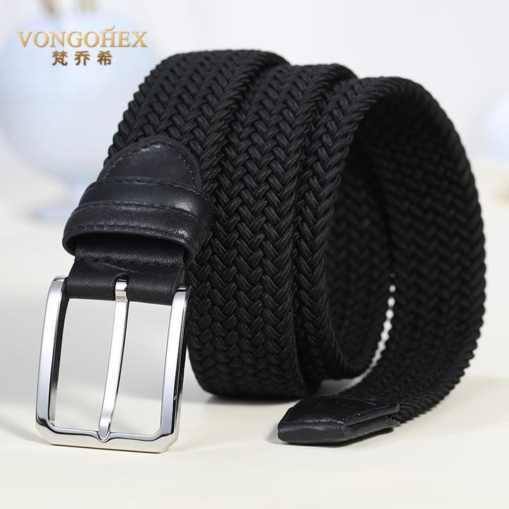 VONGOHEX软皮带男小扣舒适轻薄弹力编织腰带松紧弹性帆布休闲裤带