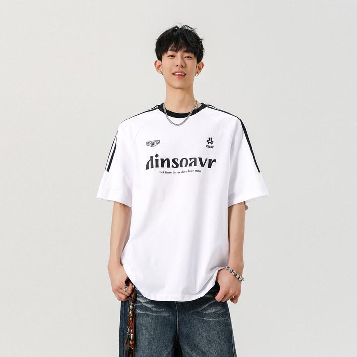 美式运动短袖男夏季2025新款设计感三条杠T恤国潮宽松潮牌体恤衫