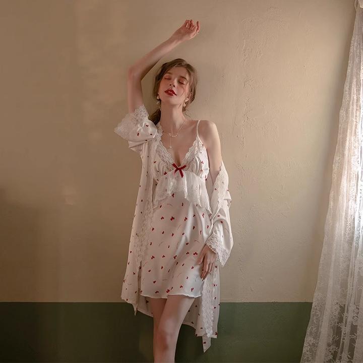 吊带睡裙女夏季纯欲风蕾丝法式睡袍性感睡衣春秋款女2025新款冰丝