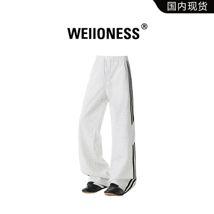 WEIIONESS美式重磅三条杠卫裤男秋季潮牌阔腿裤子宽松直筒休闲裤