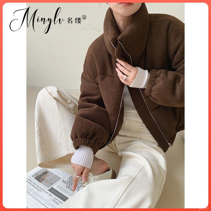 立领时尚棕色女装气质外套冬季名缕2025百搭设计感加厚羽绒服轻奢