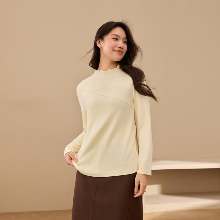 【木耳边半高领针织衫】纤莉秀W大码女装流光风软糯打底衫QK3939