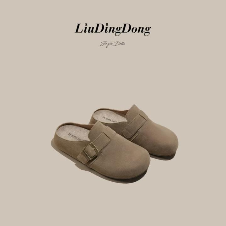 欧货踩屎感勃肯鞋真皮厚底软皮软底低帮女勃肯拖鞋