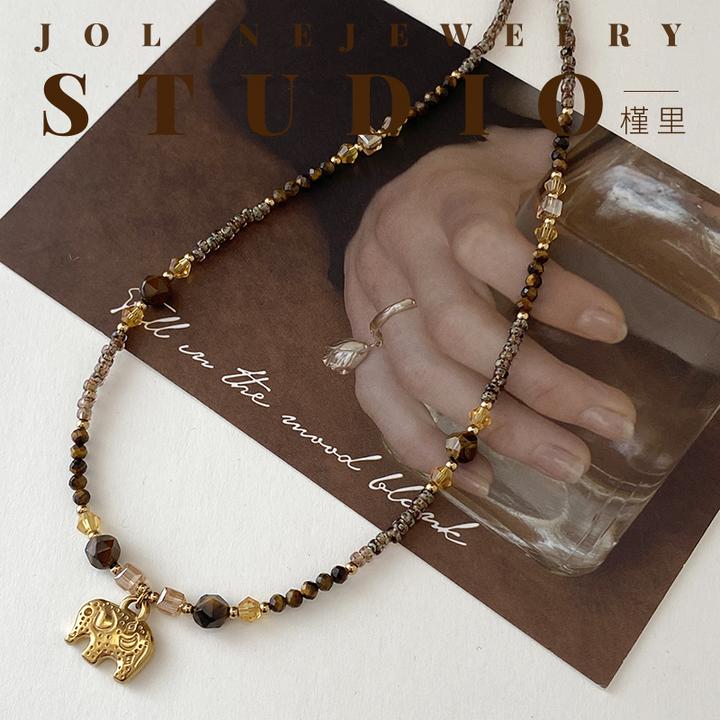 「棕语」秋冬高级串珠项链女毛衣链项链配饰高档气质