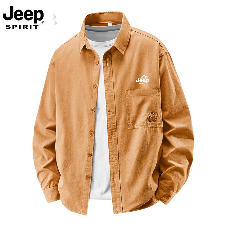 JEEPSPIRIT吉普春秋季男士长袖衬衫宽松休闲衬衣百搭上衣外套男装