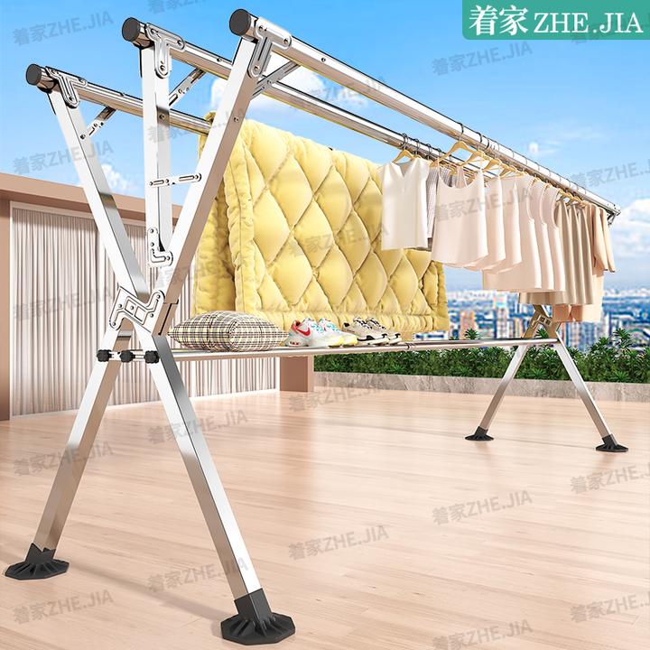 户外不锈钢晾衣架落地式家用阳台凉衣杆可折叠晒被子伸缩式挂衣架