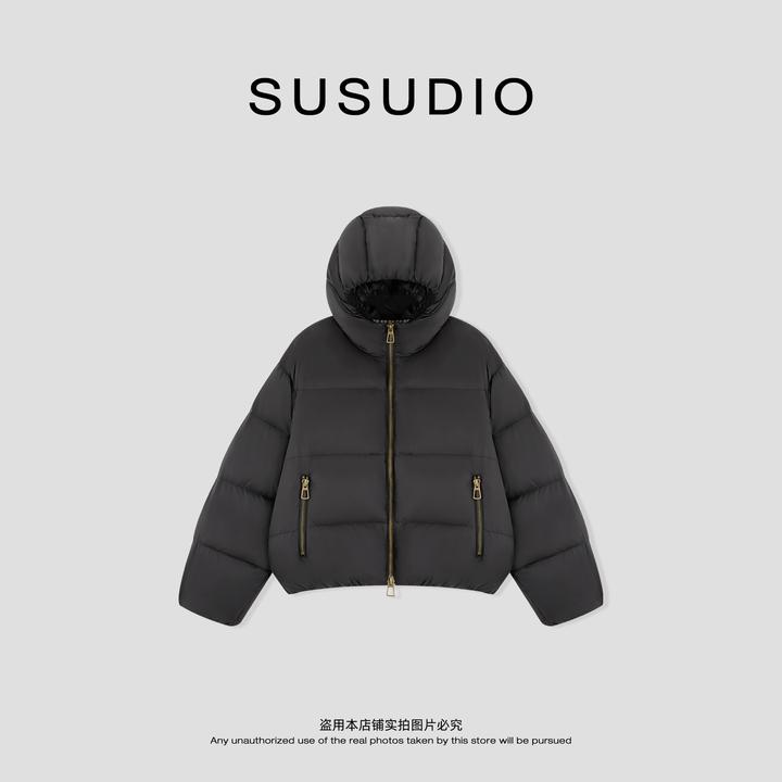 SUSUDIO 冬季格子里衬撞色面包云朵感绵软保暖短款羽绒服 70425
