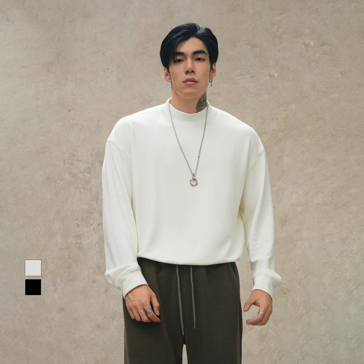 鹿家门【恒温暖皮】运动健身大码半高领长袖宽松简约保暖打底衫T恤