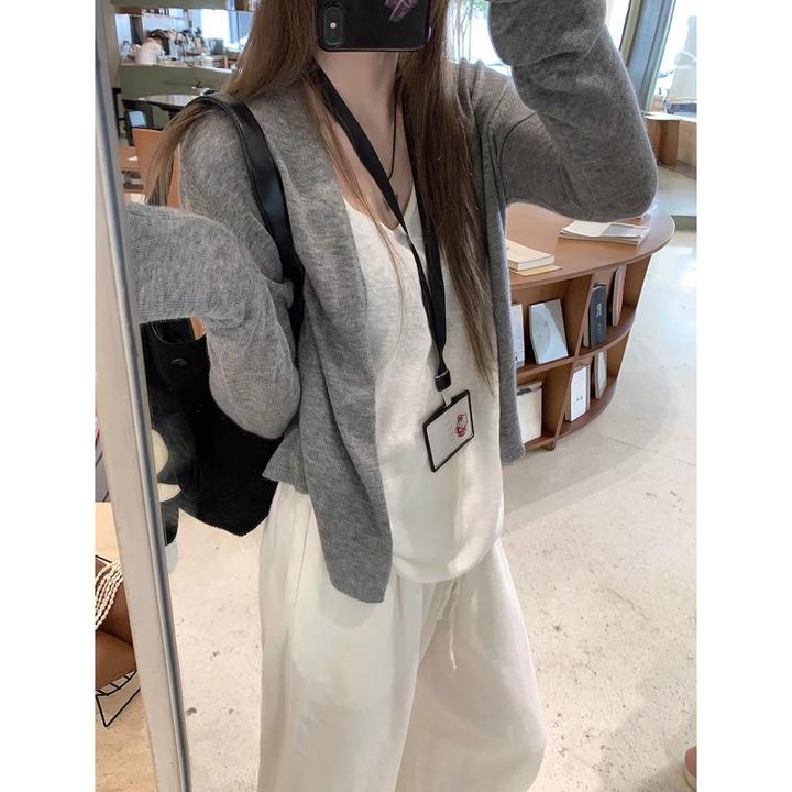 春季2025慵懒风薄款针织开衫女披肩外套宽松韩系简约防晒外搭上衣