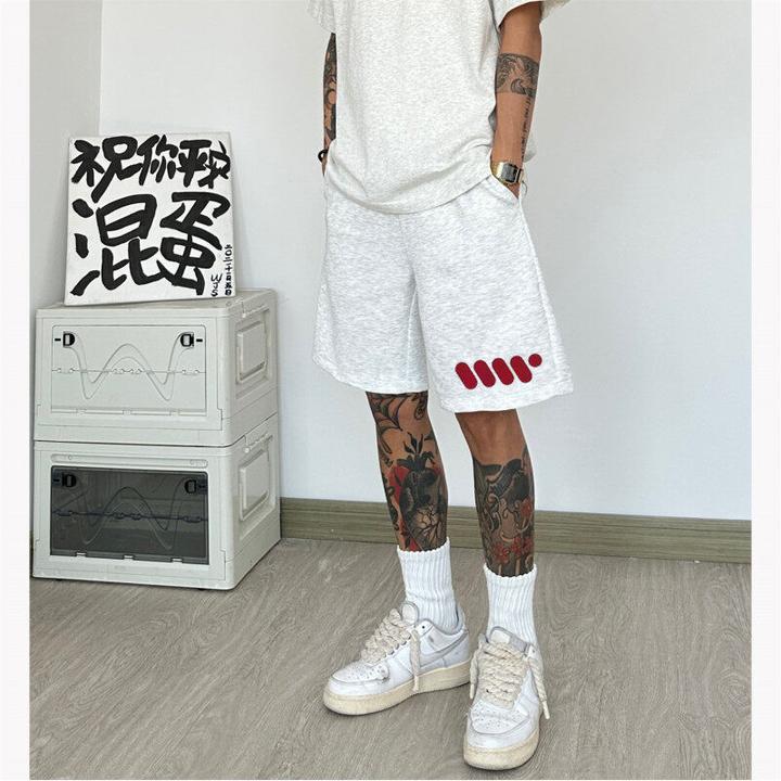 条纹夏季免烫微弹中腰松紧腰休闲短裤运动百搭美式潮流男士印花