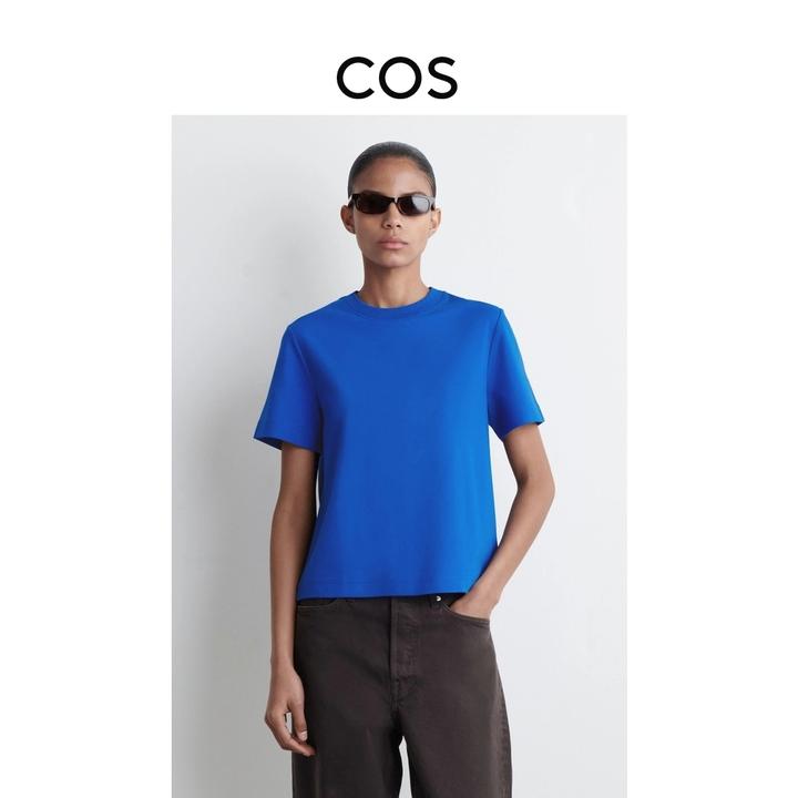 COS女装 标准版型圆领短袖T恤钴蓝色2025夏季新品0960679145