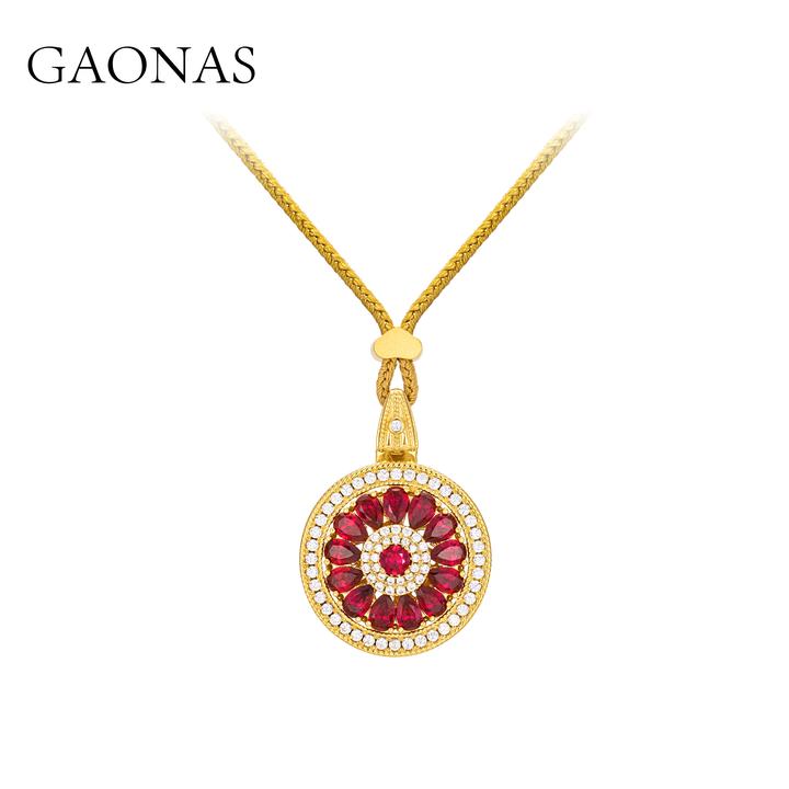GAONAS 铜合金合成锆石项链 中式国风红色罗盘设计项链11232XR