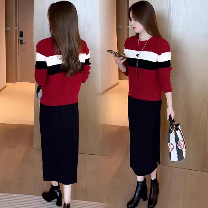 连衣裙女士今年流行漂亮套装裙2024年秋季新款针织衫配裙子两件套