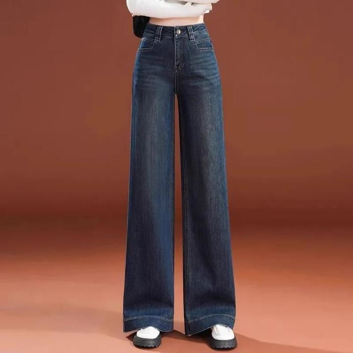 2025年春秋新款阔腿牛仔裤女高腰显瘦弹力直筒裤宽松百搭大码长裤