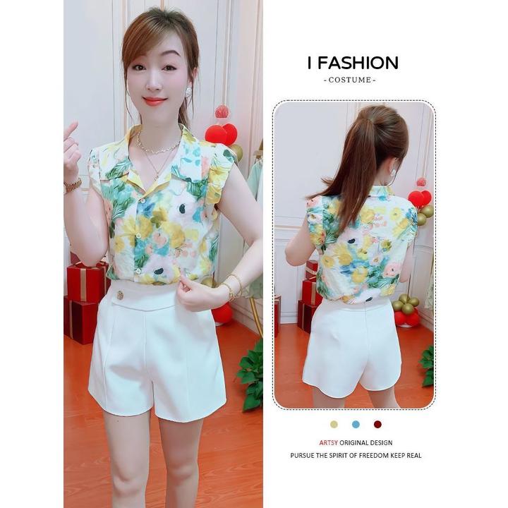 复古时尚港风碎花无袖衬衫女2026年夏季新款慵懒风洋气遮肉上衣潮