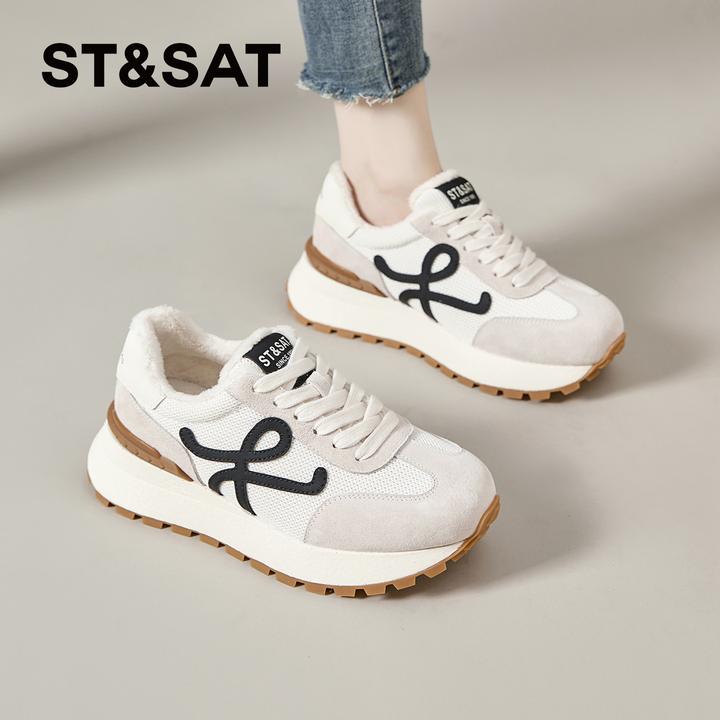 星期六保暖老爹鞋女士百搭新款加绒小白鞋爆款运动厚底休闲阿甘鞋