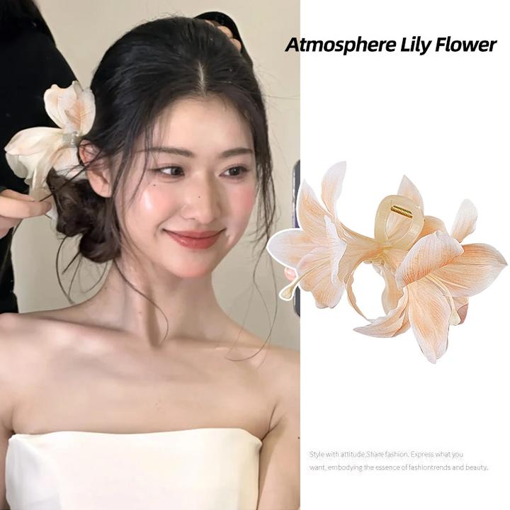 超仙仿真百合花发夹女2025新款高端发抓夹子鲨鱼夹高级感发卡头饰